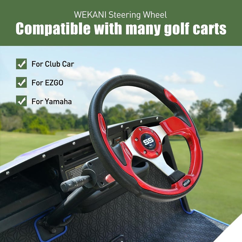 WEKANI Golf Cart Steering wheel for EZGO YAMAHA and Club Car Precedent Most Golf carts Red - Image 2